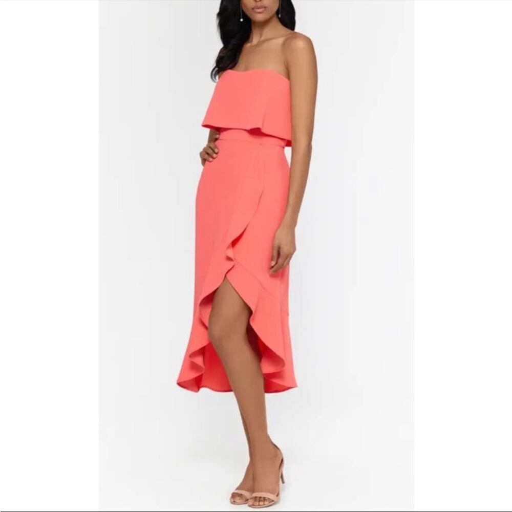 XSCAPE Women's Denisse Scuba Crepe Bustier Ruffle Skirt Dress Coral Size 4 NEW